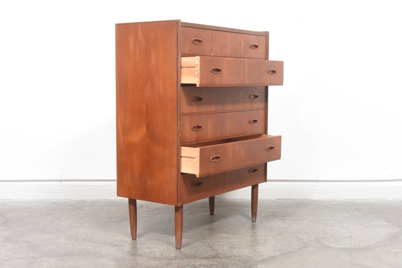 Teak chest of six drawers with inset handles