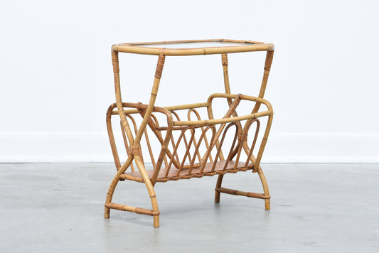 1970s bamboo + glass magazine table