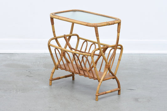 1970s bamboo + glass magazine table