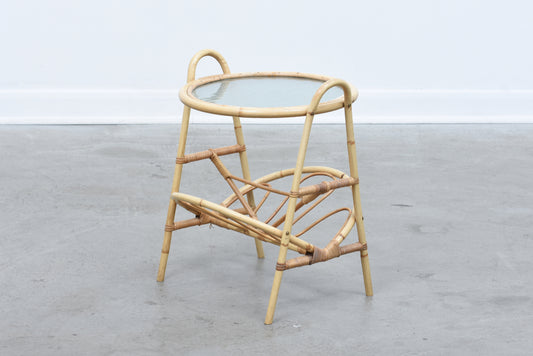Vintage glass and bamboo magazine table