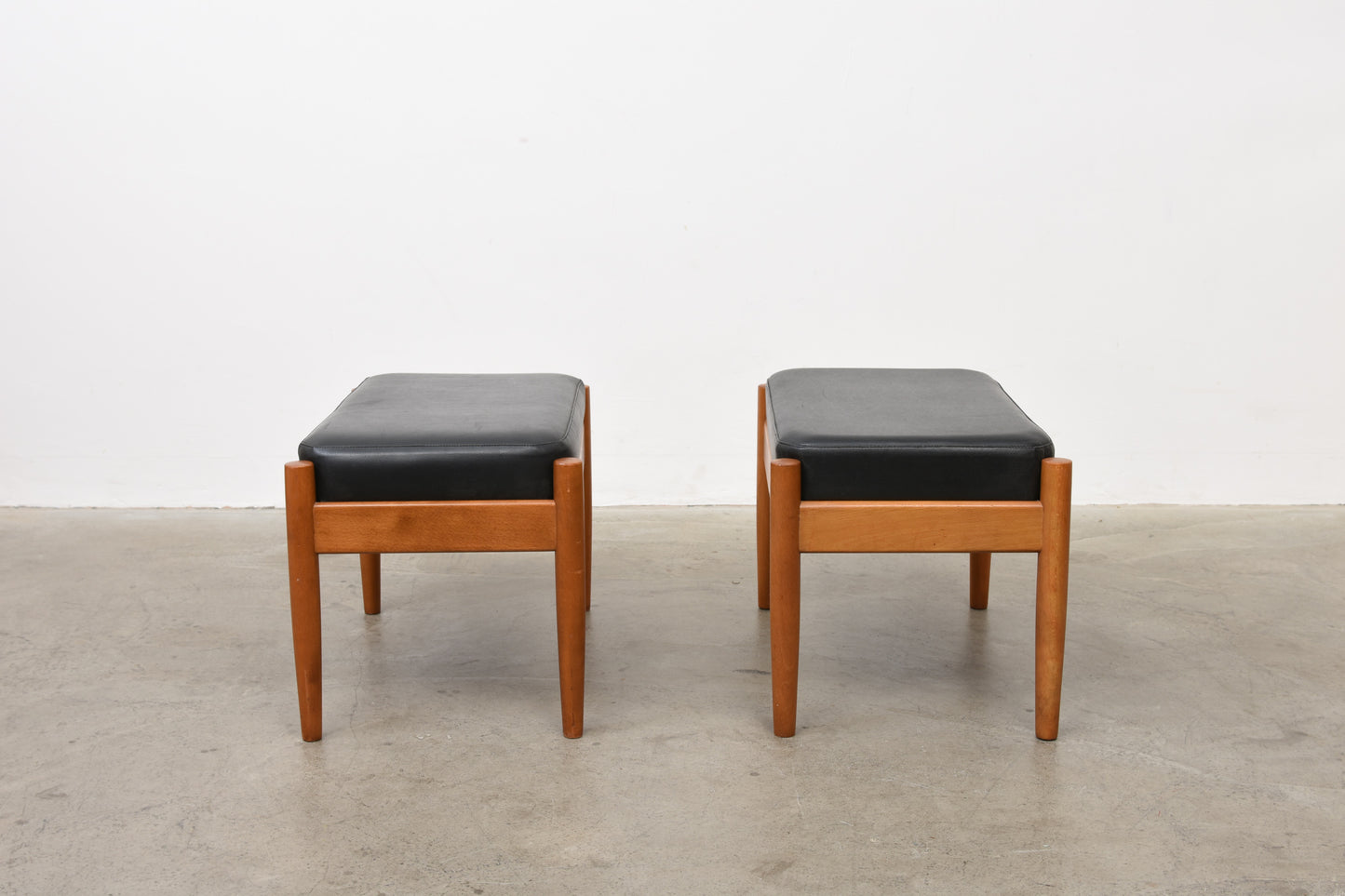 One left: 1960s beech + vinyl foot stools