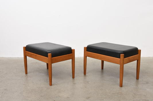 One left: 1960s beech + vinyl foot stools