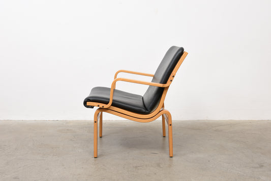 1980s beech + leather lounger