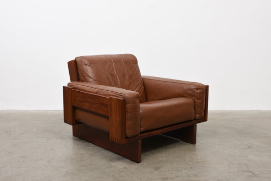 Model 1001 leather + oak lounger by Bruksbo