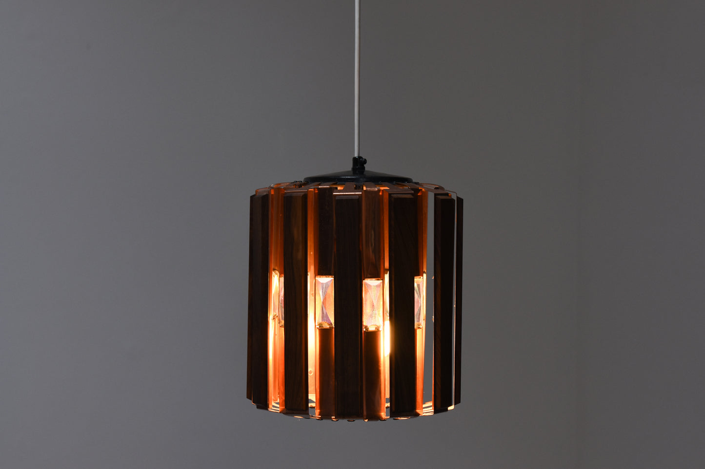 1970s rosewood + copper ceiling lamp by Werner Schou