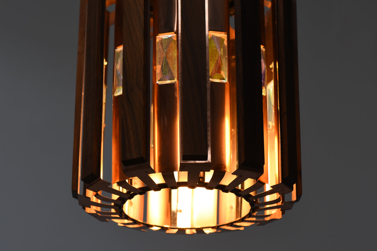 1970s rosewood + copper ceiling lamp by Werner Schou