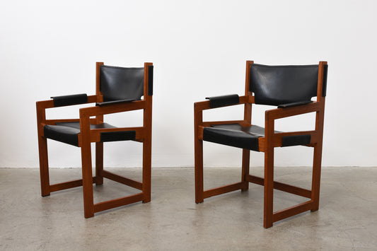 Two available: Teak + leather armchairs by Sven-Kai Larsen