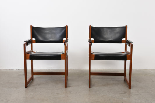 Two available: Teak + leather armchairs by Sven-Kai Larsen