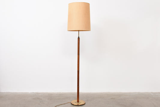 Teak floor lamp with hessian shade