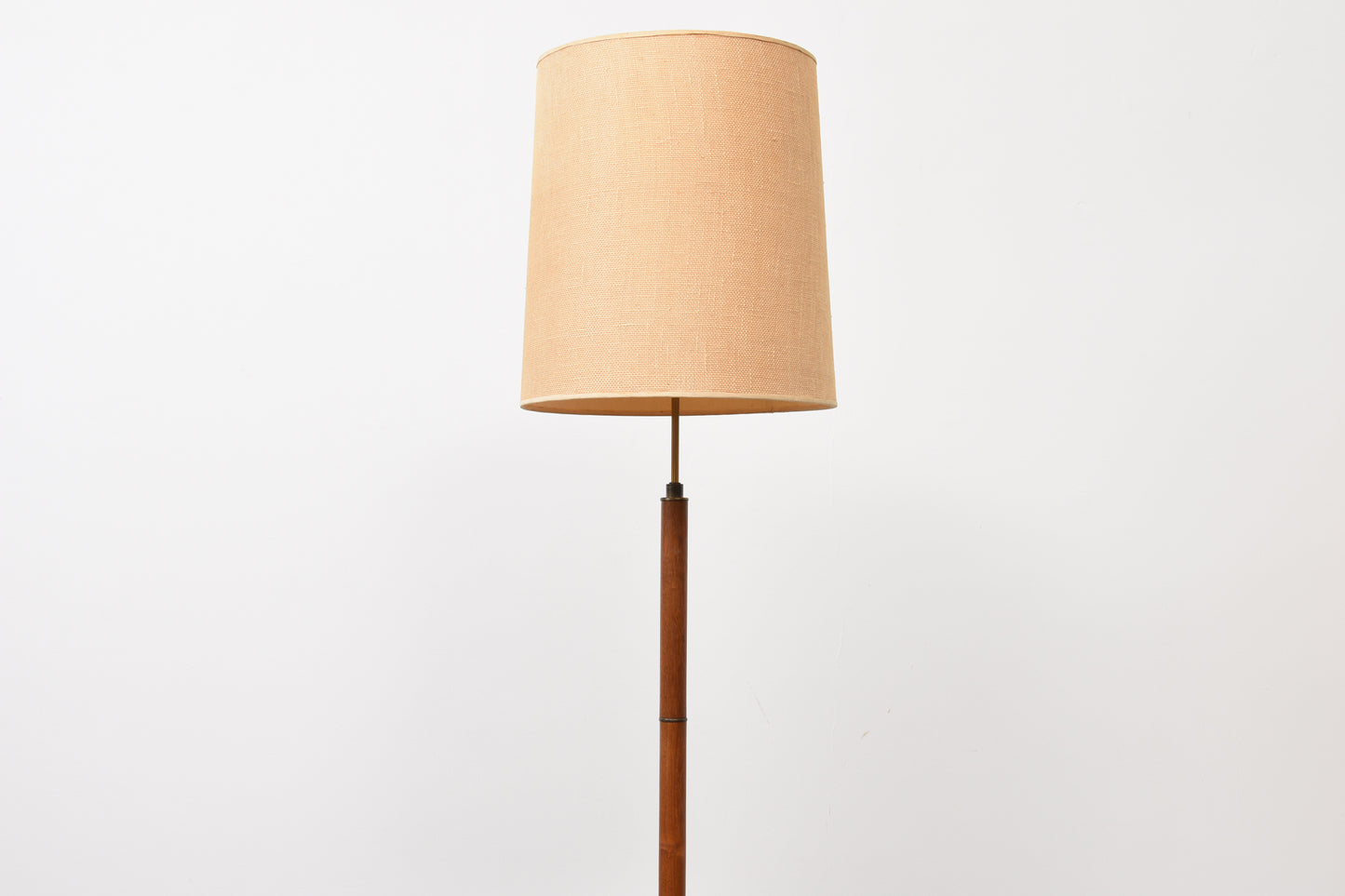 Teak floor lamp with hessian shade