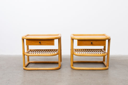 Pair of 1970s bamboo and teak bedside tables