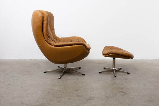 1960s leather swivel chair with foot stool