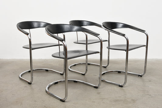 Set of leather + steel chairs by Giancarlo Vegni