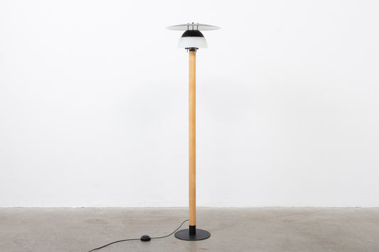 Vintage glass + birch floor lamp by Lars Bessfelt