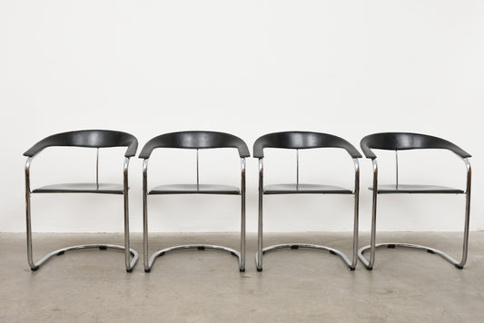 Set of leather + steel chairs by Giancarlo Vegni