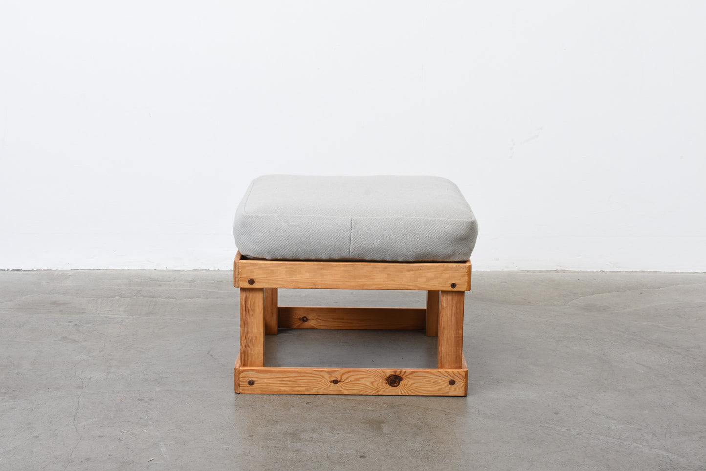 1970s pine foot stool with new wool upholstery