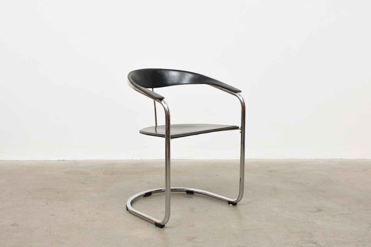 Set of leather + steel chairs by Giancarlo Vegni