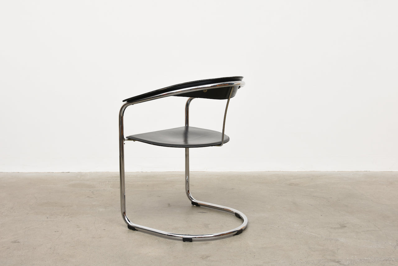 Set of leather + steel chairs by Giancarlo Vegni
