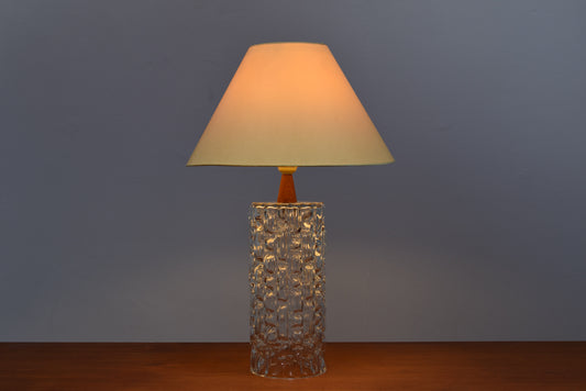 1960s glass table lamp with teak detail