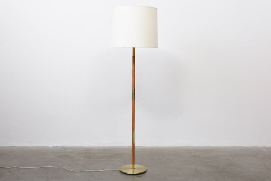 1960s Danish oak and brass floor lamp