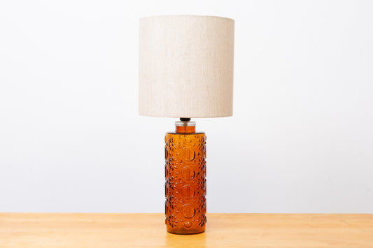 Two available: 1960s amber glass table lamp by Gustav Leek