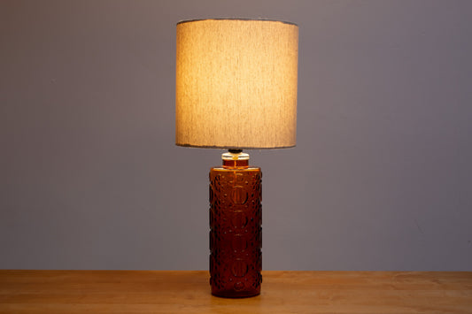 Two available: 1960s amber glass table lamp by Gustav Leek