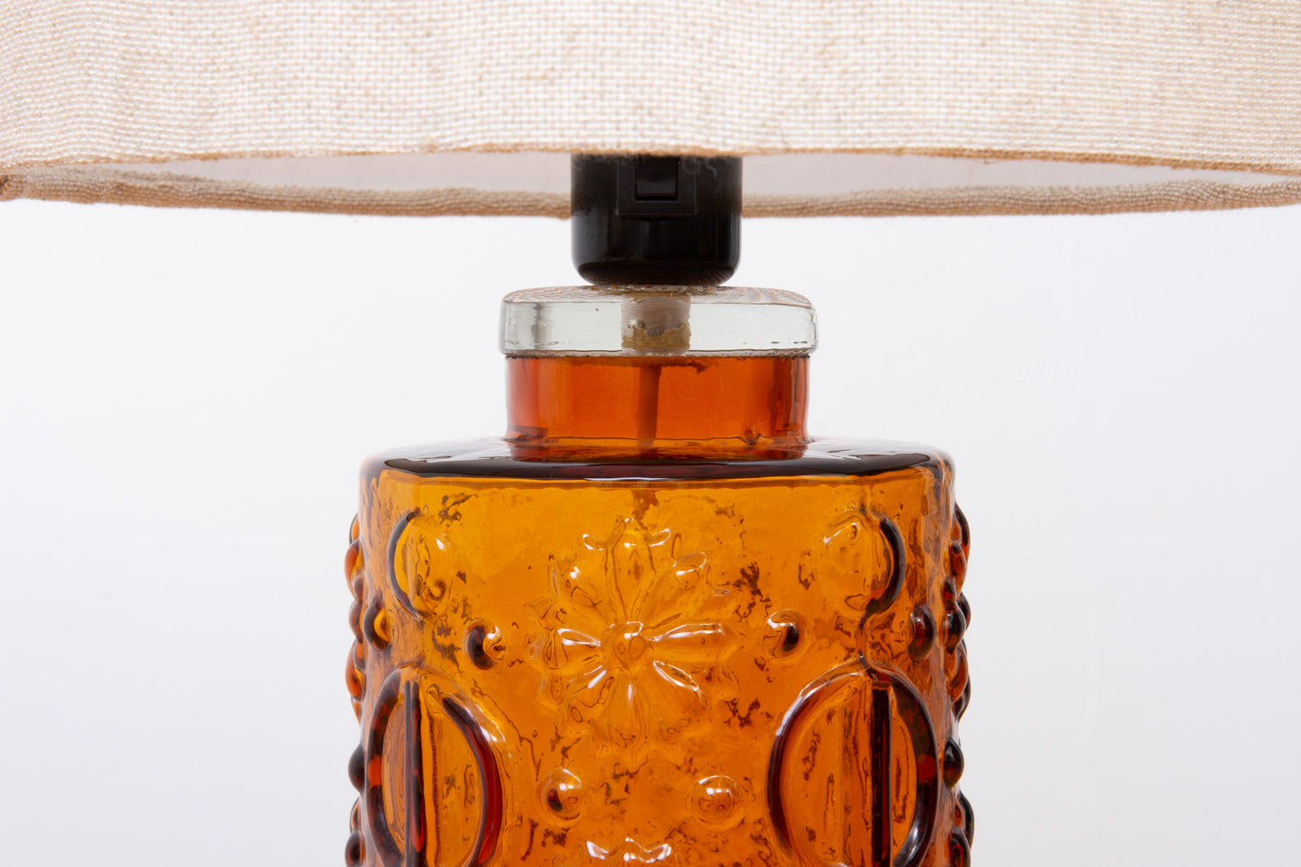 Two available: 1960s amber glass table lamp by Gustav Leek