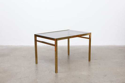 Two available: 1970s brass + smoked glass tables