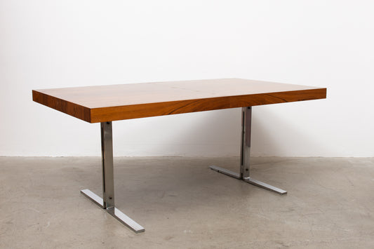 1970s rosewood + steel dining table by Poul Nørreklit