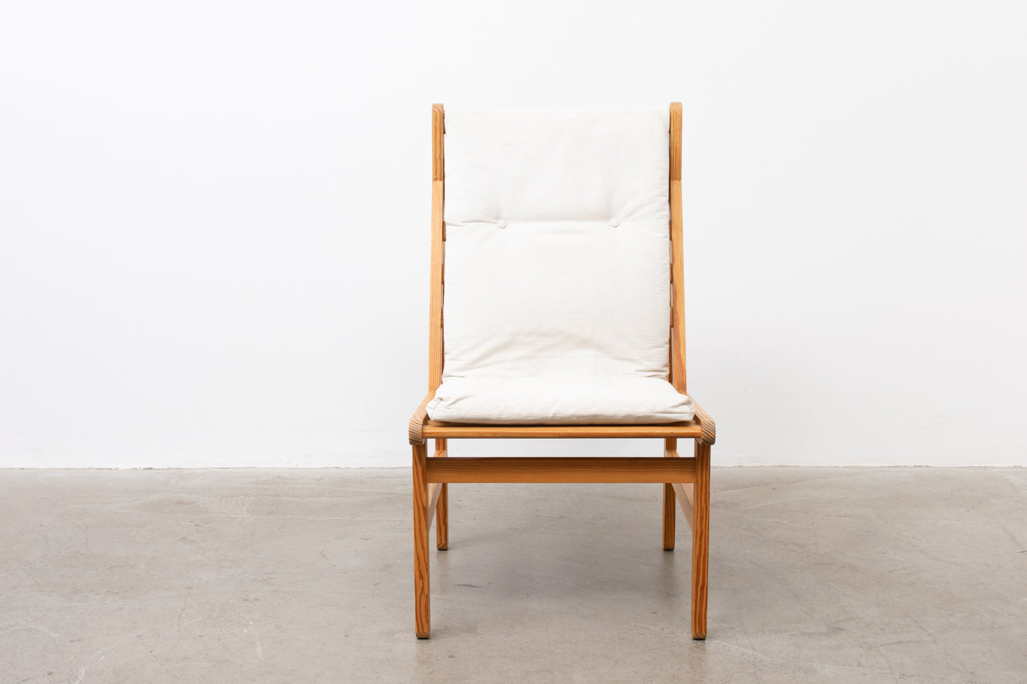 Four available: 1960s pine + canvas chairs by Bernt Pedersen
