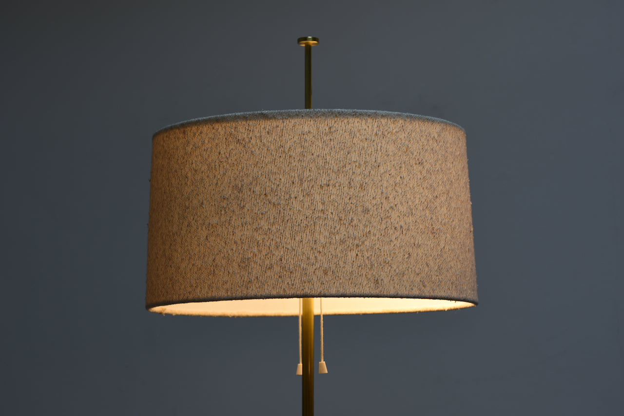 1960s brass floor light with textile shade