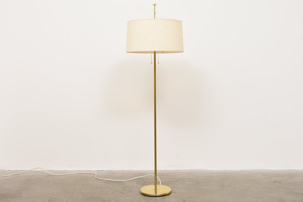 1960s brass floor light with textile shade