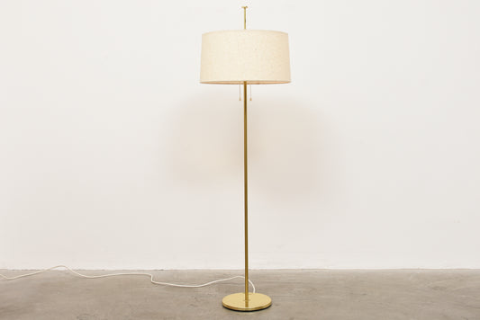 1960s brass floor light with textile shade