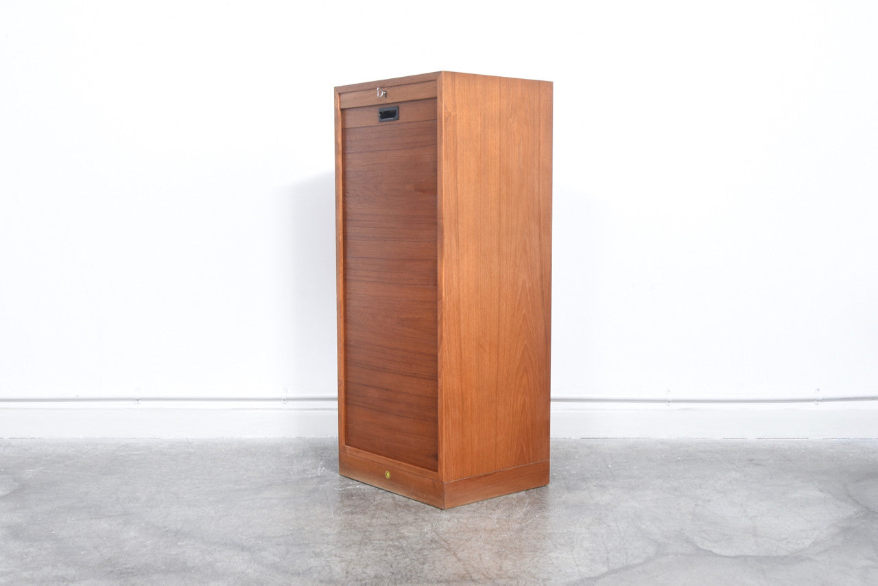 Teak filing cabinet with tambour door