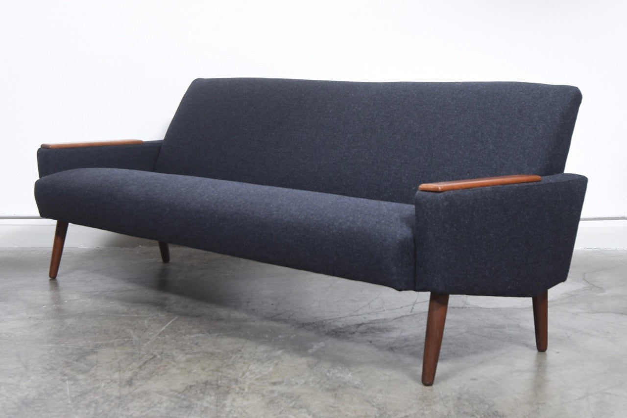 1960s Danish three seat sofa with teak paws + new upholstery