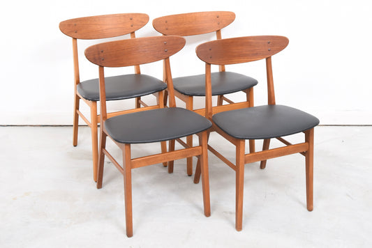Set of four teak + beech dining chairs