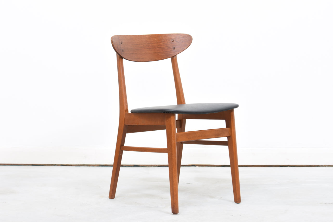 Set of four teak + beech dining chairs