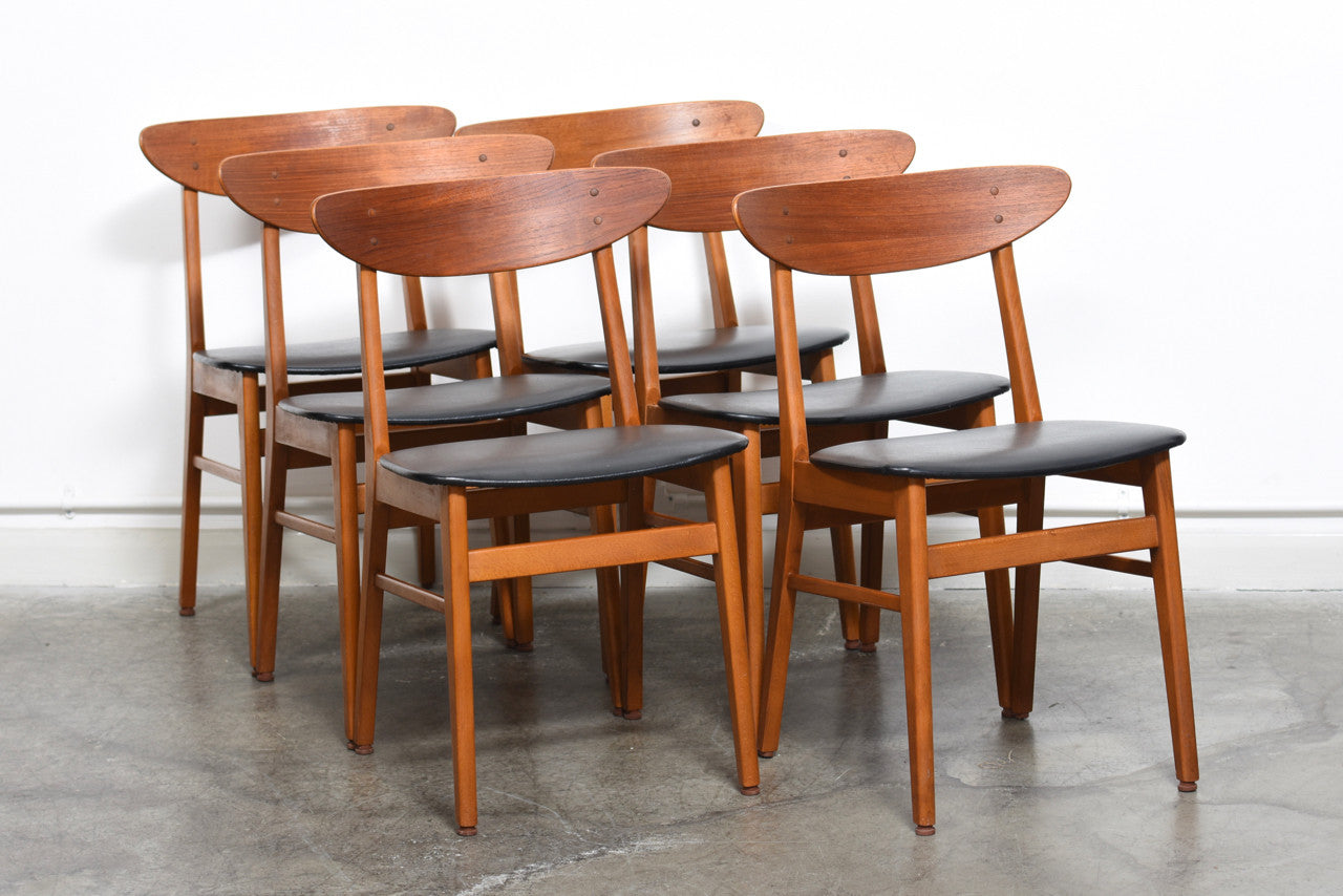 Six available: Teak and beech chairs by Farstrup