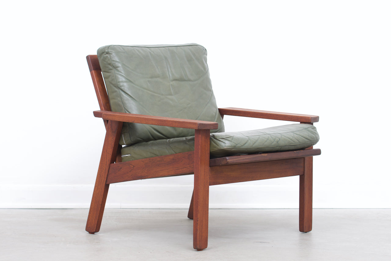 Teak + leather low back lounger