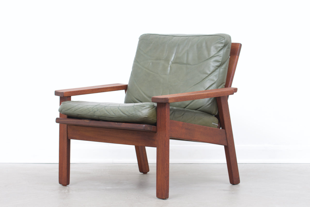 Teak + leather low back lounger