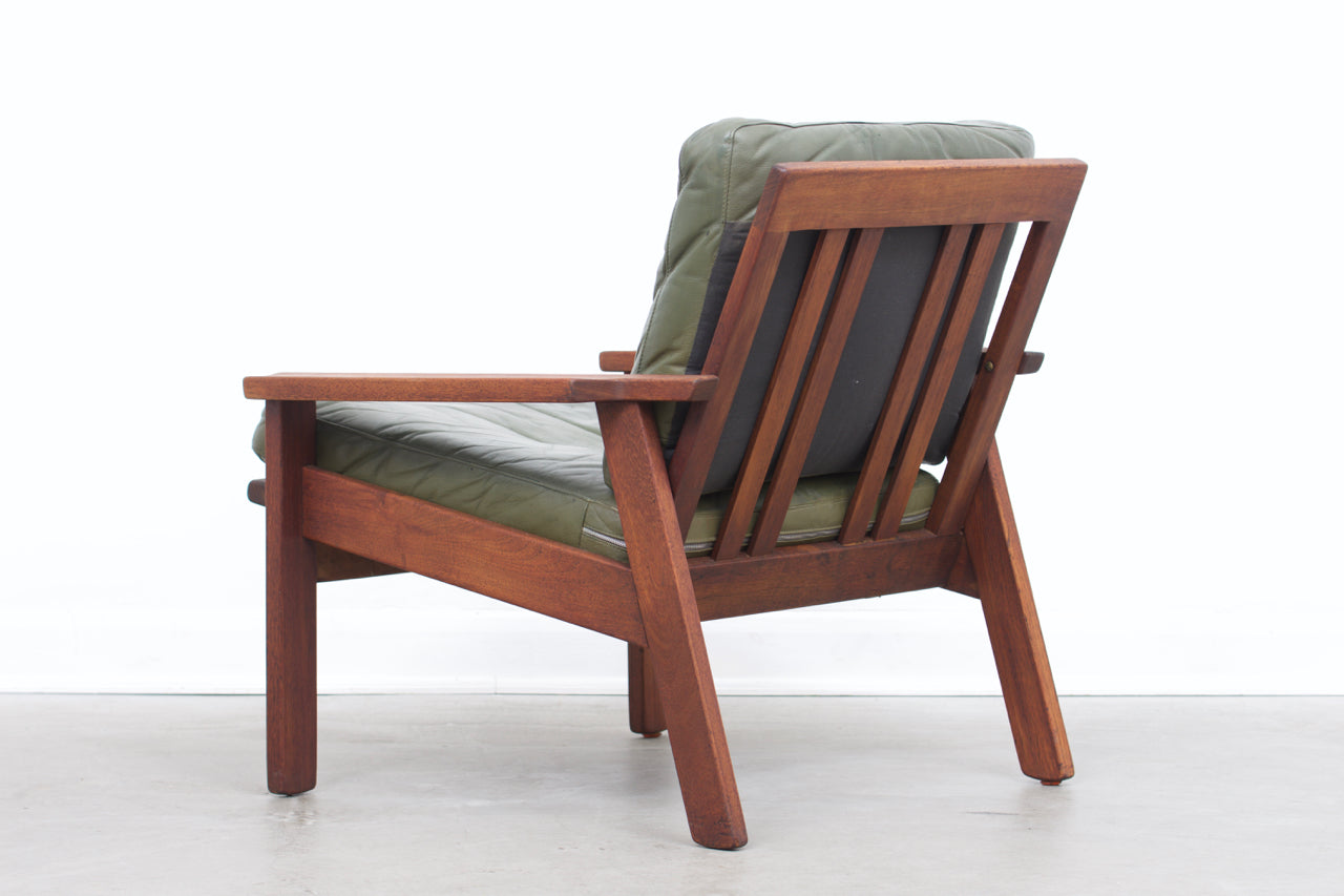 Teak + leather low back lounger