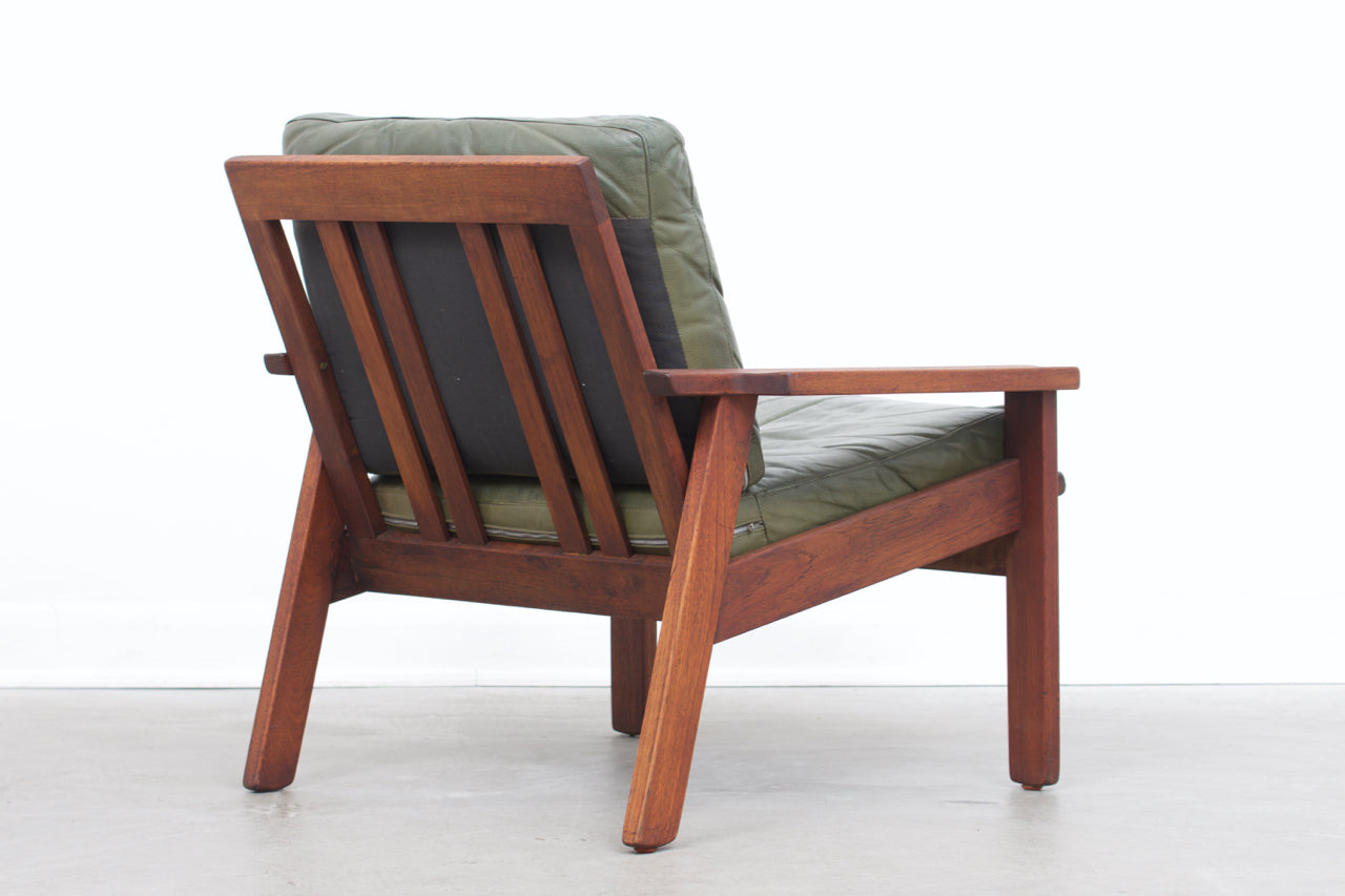 Teak + leather low back lounger