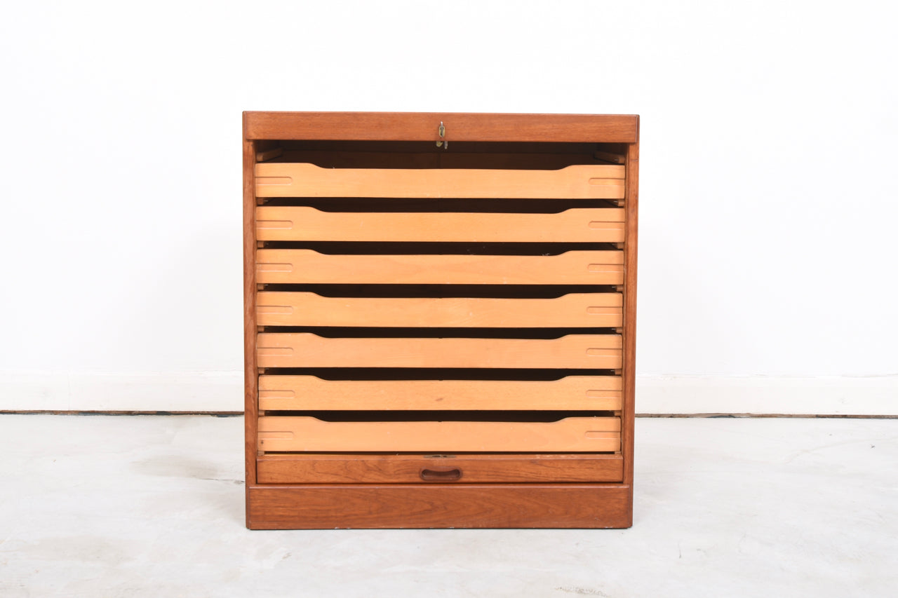 Teak filing unit with tambour door