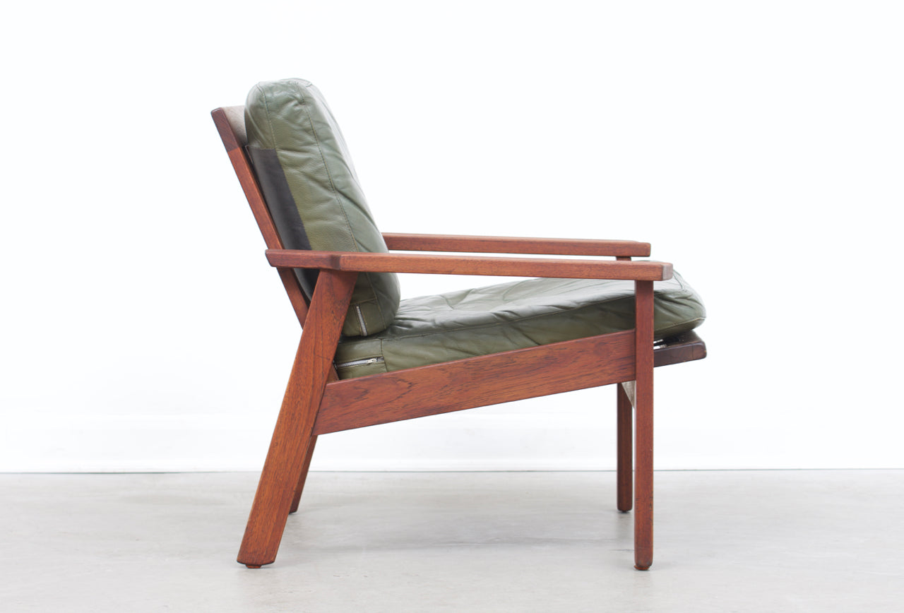 Teak + leather low back lounger