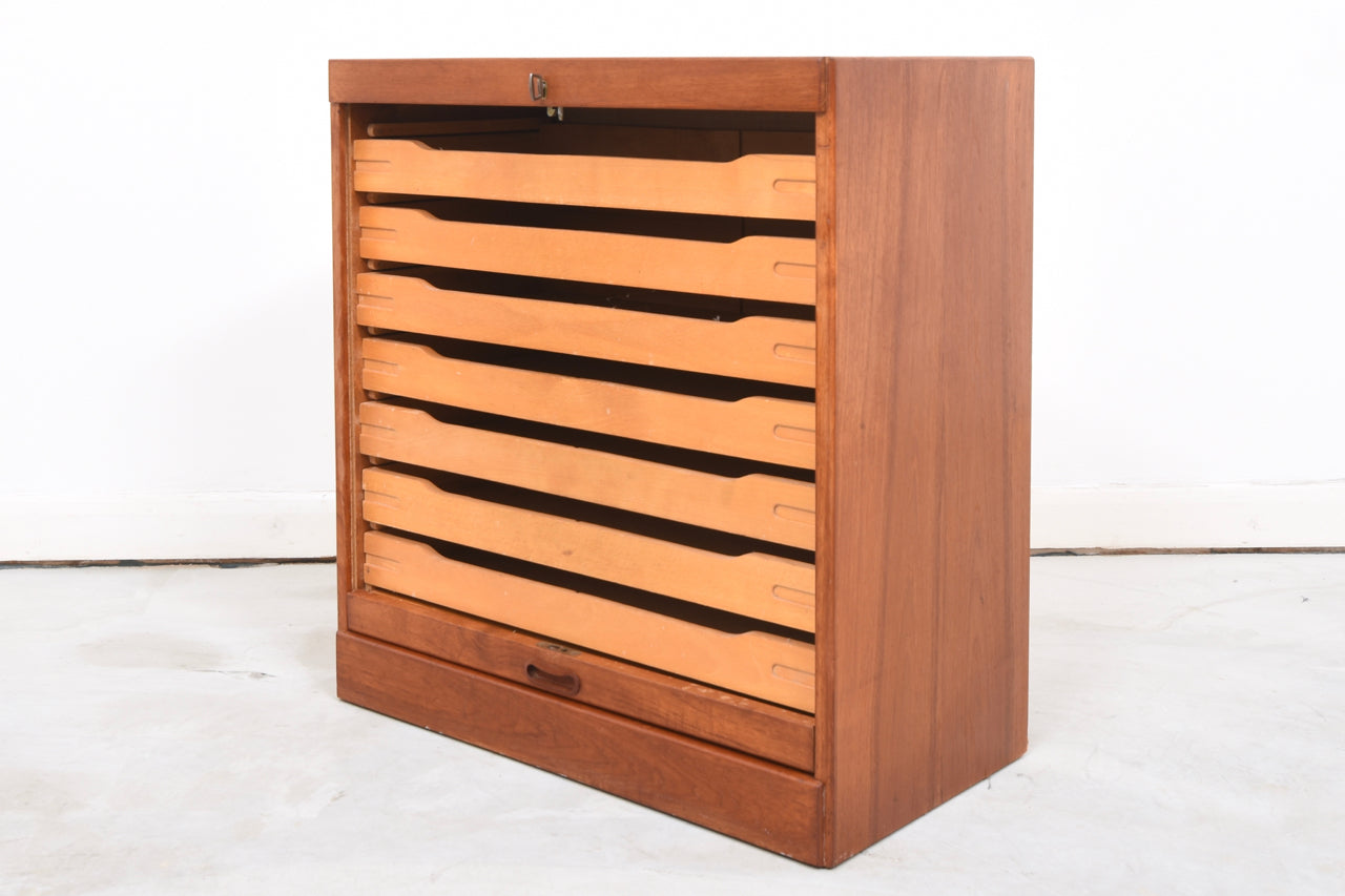 Teak filing unit with tambour door