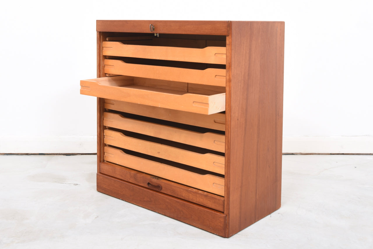 Teak filing unit with tambour door