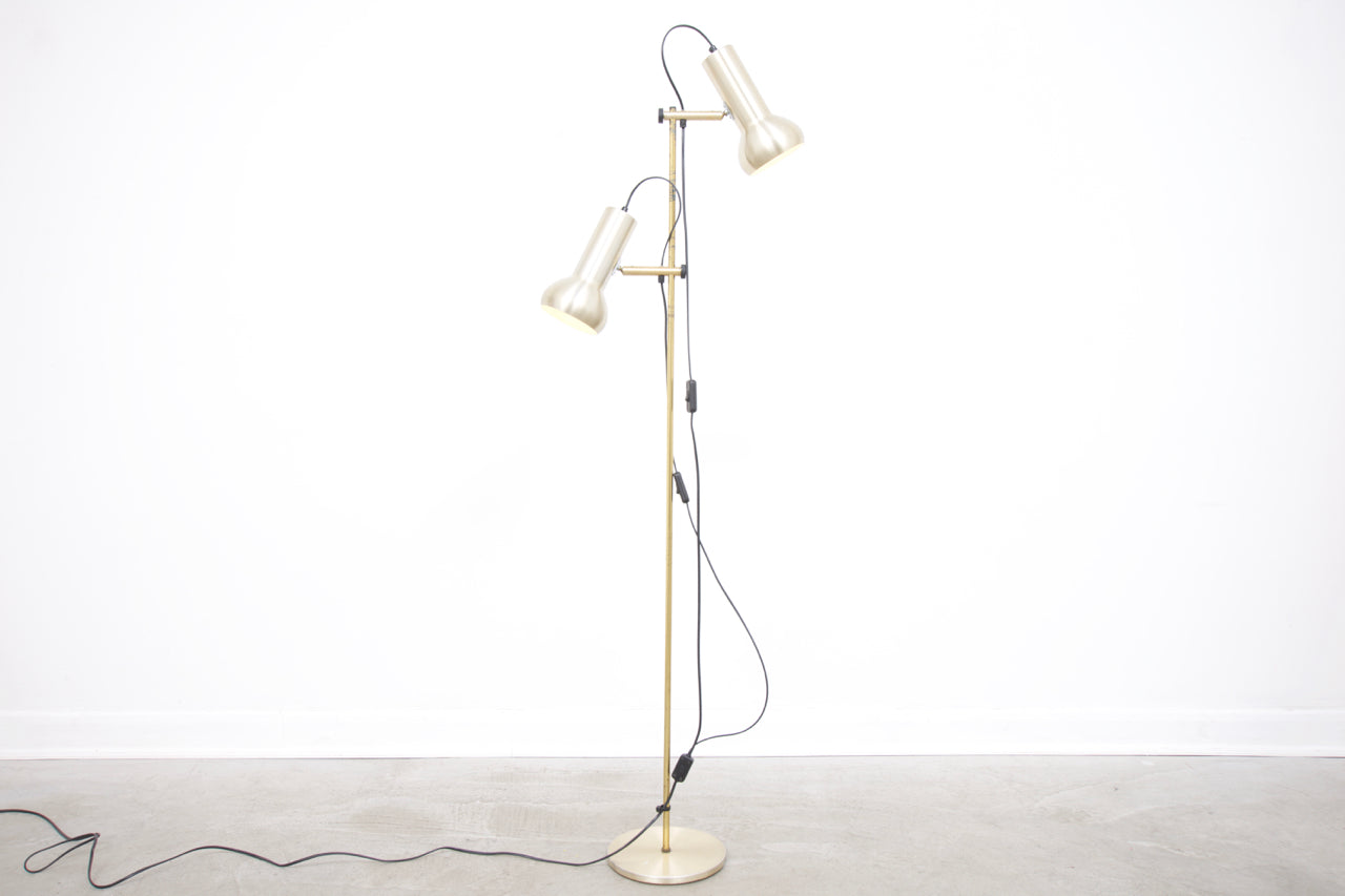 Twin-headed floor lamp with pale brass shades