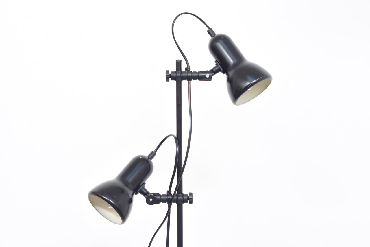 1970s twin-headed black floor lamp