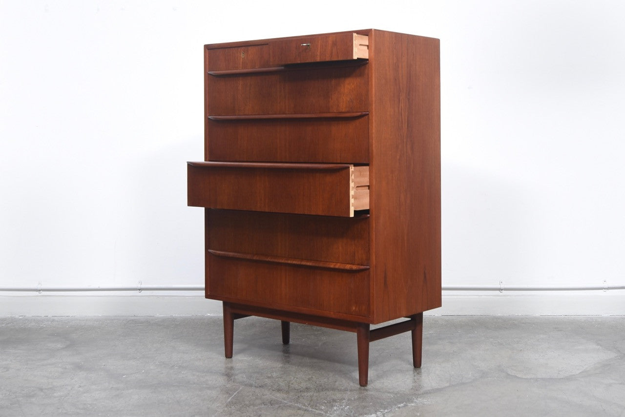 Teak chest of drawers with lipped handles