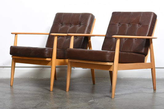 Two available: 1960s beech loungers